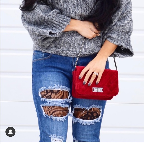Handbags - Velvet Dark Red Purse